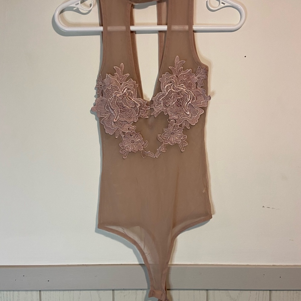 Pink Lace Floral Bodysuit